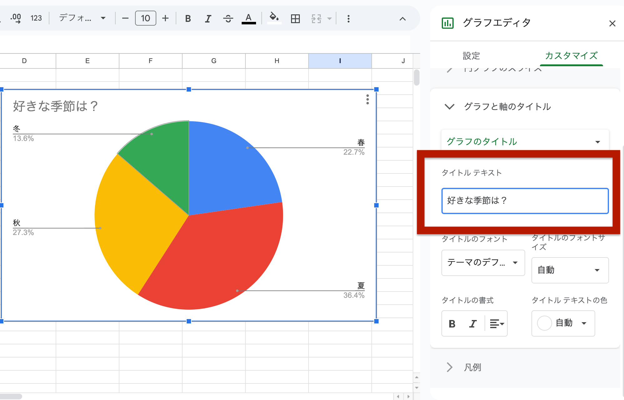 グラフのタイトルを編集する画面